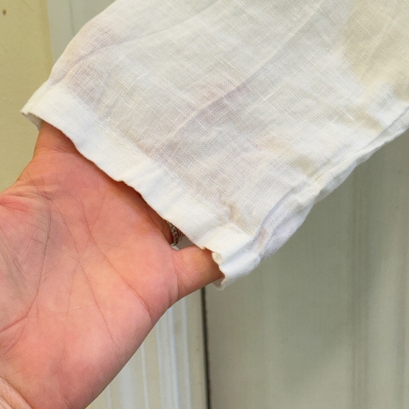 Lungo L'Arno Made in Italy 100% linen white button down tab sleeve shirt - Picture 8 of 11